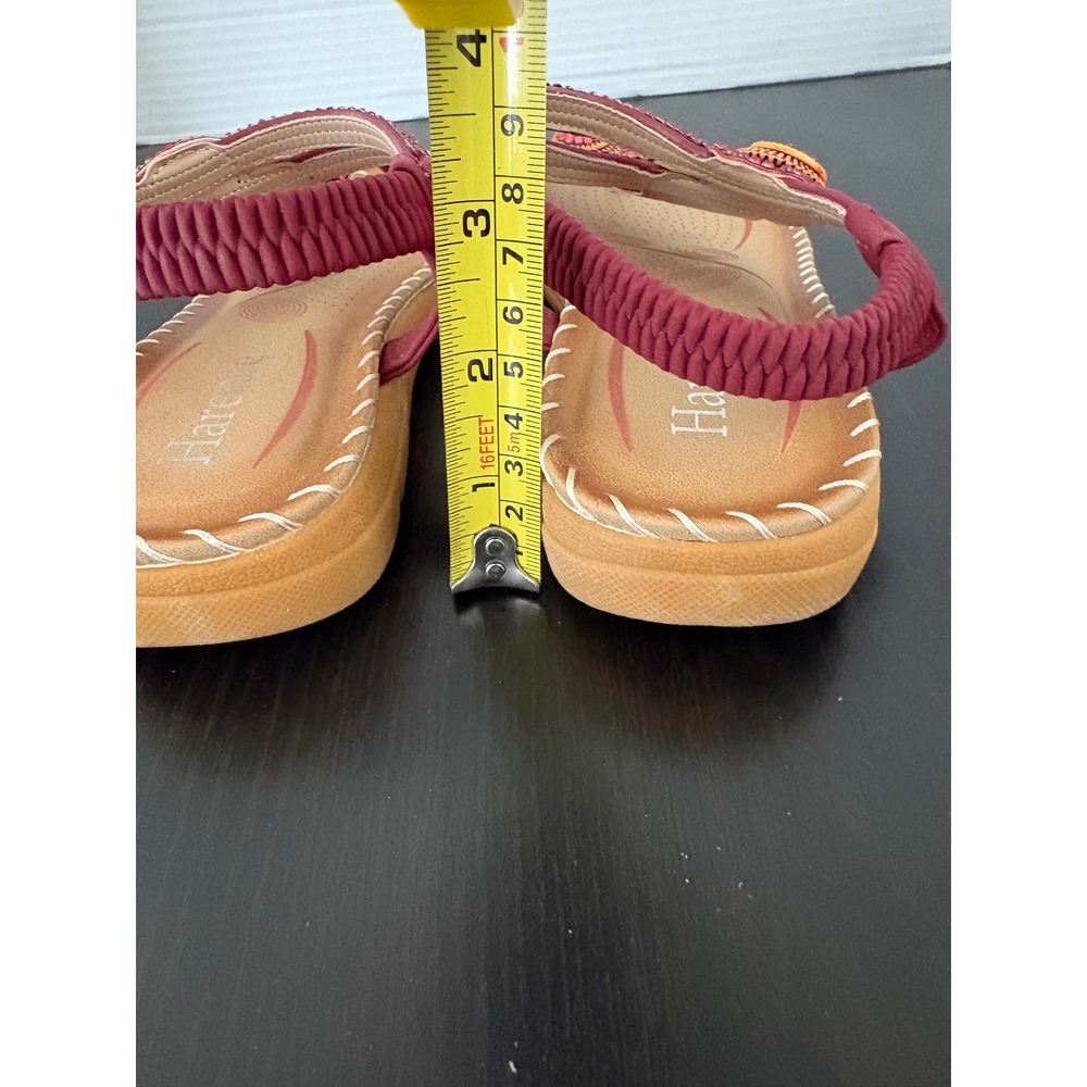 Harence WomensT-Strap Sandals Size 6.5-7 Burgundy Red Beaded Boho Slingback Flat - Picture 6 of 13